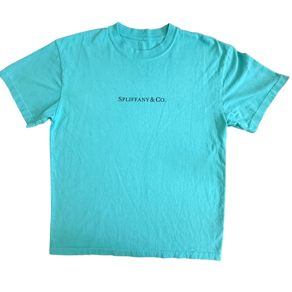 Spliffany & Co Graphic Cannabis Parody T-Shirt Mens M Turquoise Cotton Made USA